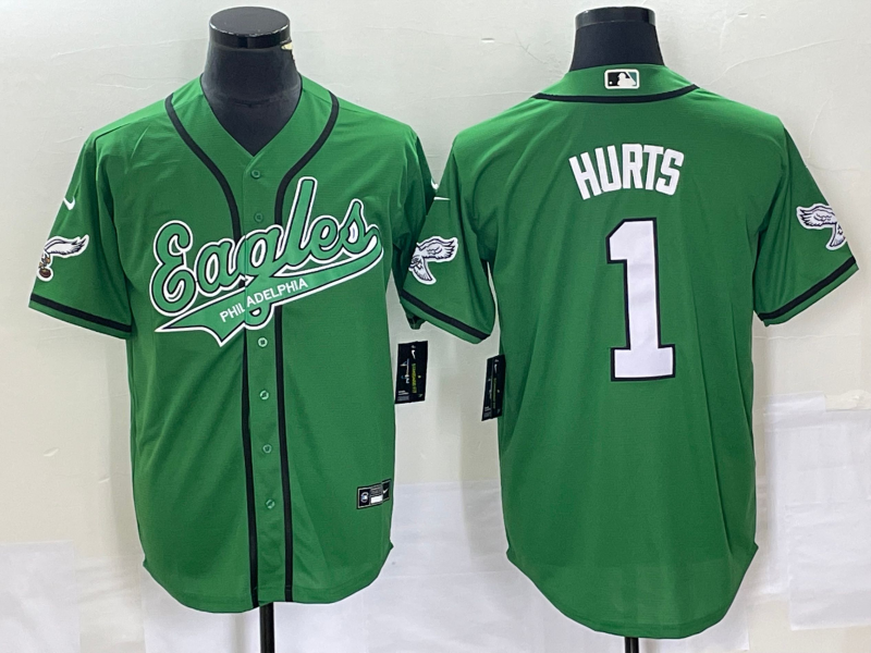 Men's Green Philadelphia Eagles #1 Jalen Hurts Cool Base Stitched Baseball Jersey